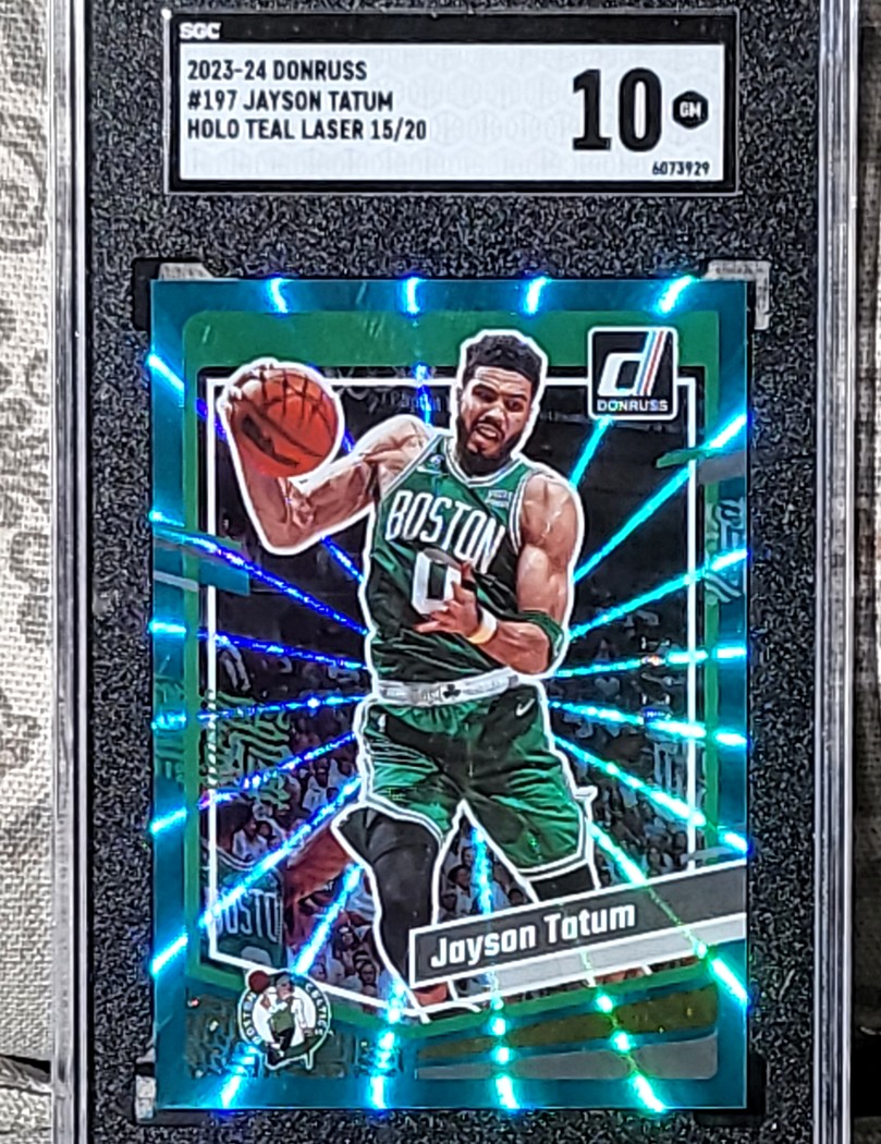 2023-24 Donruss Jayson Tatum Holo Teal Laser SGC 10 card